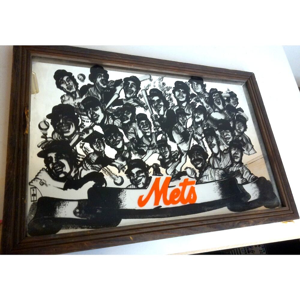 Vintage 1977 NY Mets Team Caricature Mirror 24x16 Seaver Koosman Torre MLB Decor